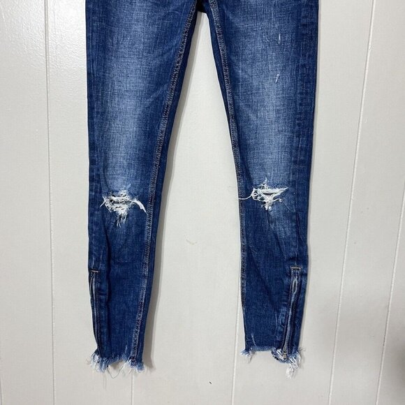 Zara Trafaluc Denimwear Womens Blue Denim Ripped Ankle Zip Jeans Size 4 - Picture 3 of 9
